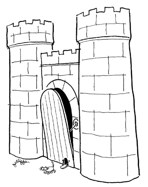 Cat flap on castle door.