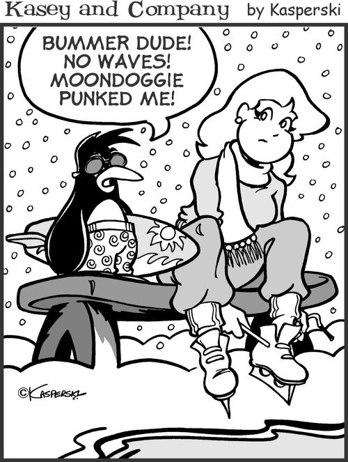 'Bummer Dude! No waves. Moondoggie punked me!'