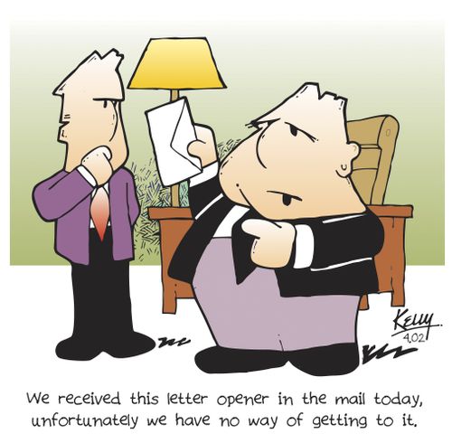 'We received this letter opener in the mail today, unfortunately we have no way of getting to it.'
