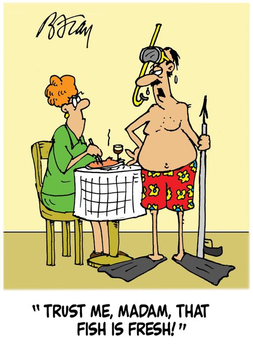 'Trust me, Madam, that fish is fresh!'