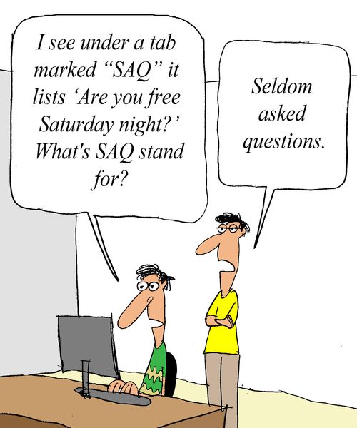 'I see under a tab marked 'SAQ' it lists 'Are you fee Saturday night?' What's SAQ stand for?'
