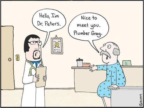 'Nice to meet you. Plumber Greg.'