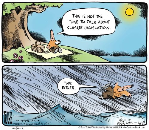 'This is not the time to talk about climate legislation...this either.'