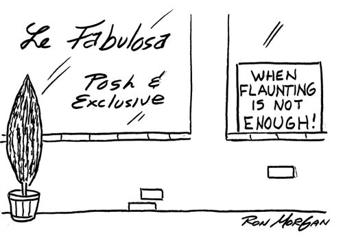 Posh store has sign: When Flaunting Is Not Enough.