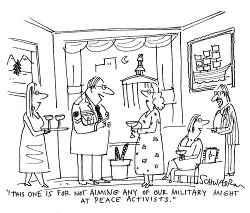 'This one is for not aiming our military might at peace activists.'