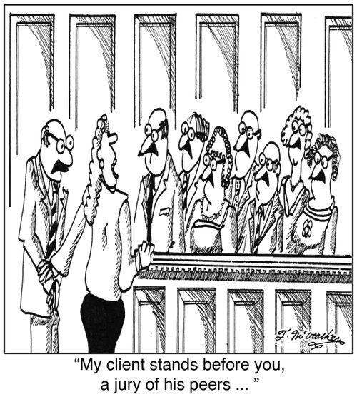 'My client stands before you, a jury of his peers ... '
