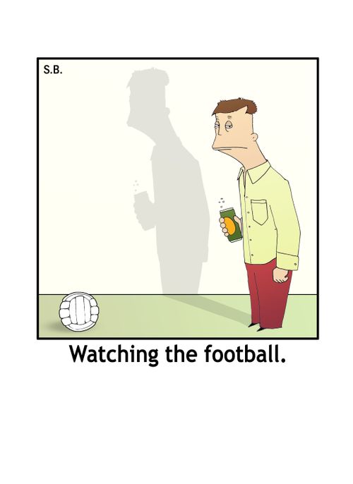 Watching the football.