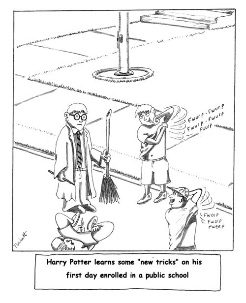 Harry Potter learns some 'new tricks' on his first day enrolled in a public school.