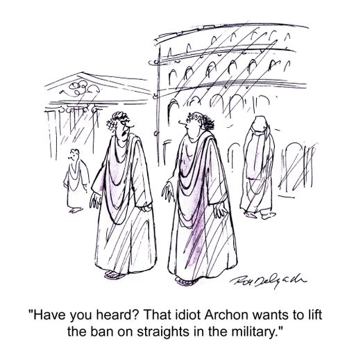'Have you heard? That idiot Archon wants to lift the ban on straights in the military.'
