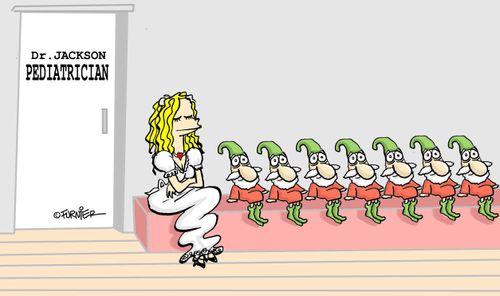 Snow White taking the seven dwarves to a pediatrician.