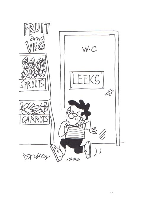 Cheeky boy and putting 'leeks' sign on toilet.