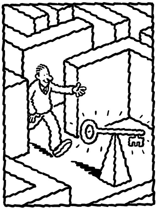 Key at the centre of a maze.