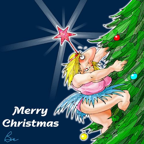 'Merry Christmas' Fairy climbing her way up a Christmas tree