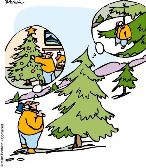 Christmas tree wishing to hang tree cutter