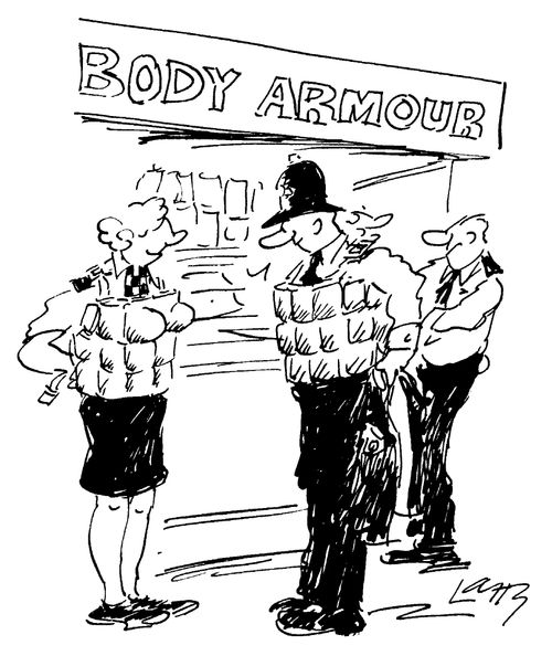 Woman police officer in body armour with breasts