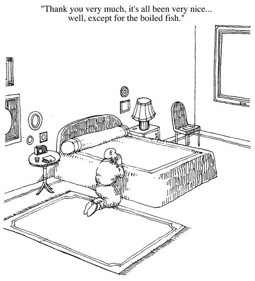 "Thank you very much,its all been very nice....well execpt for the boiled fish"