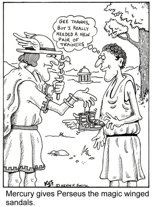 Mercury gives Perseus the magic winged sandals.
