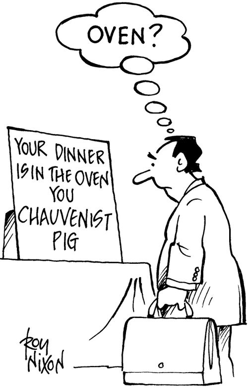 Your dinner is in the oven you chauvenist pig - 'Oven?'