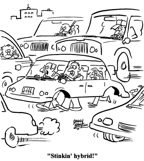 Man driving car using feet: 'Stinkin' hybrid!'