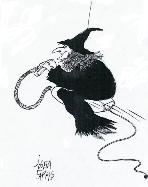 Witch on a vacuum cleaner.