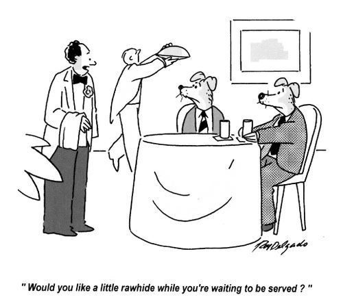 'Would you like a little rawhide while you're waiting to be served?'
