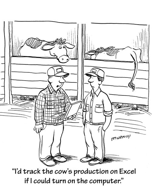 'I'd track the cow's production on Excel if I could turn on the computer.'