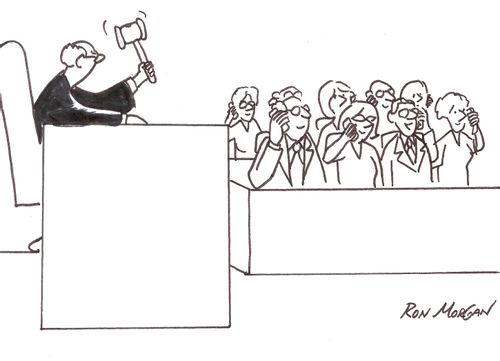 Judge drops gavel on jury members with cell phones.