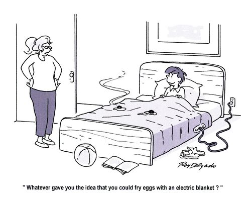 'Whatever gave you the idea that you could fry eggs with an electric blanket?'