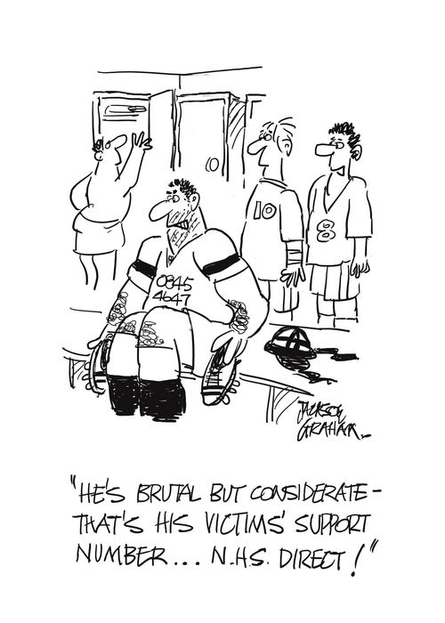 "He's brutal but considerate - that's his victims' support number, NHS direct."