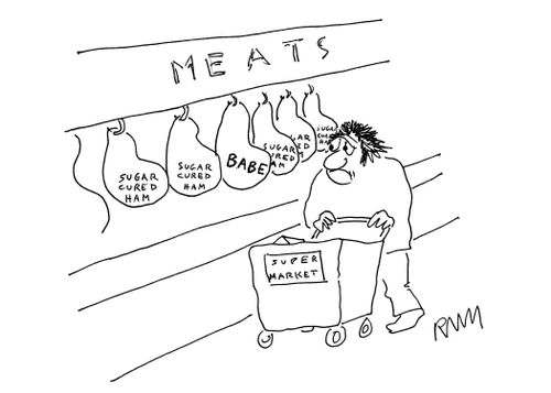 Ham selection at the supermarket meat department.