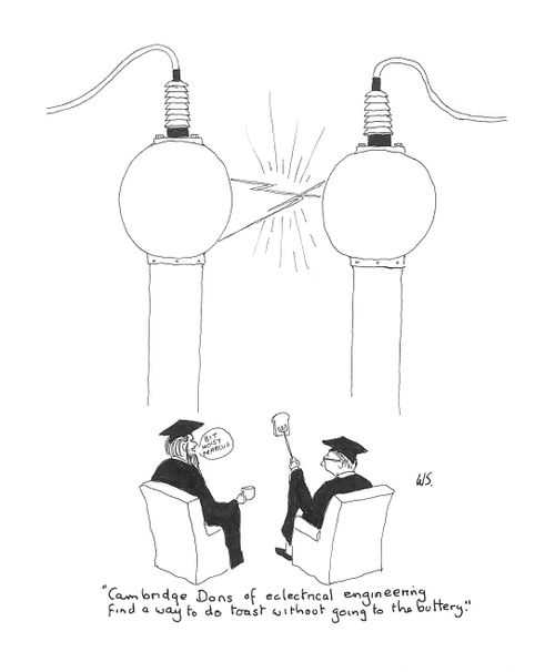 'Cambridge dons of electrical engineering find a way to do toast without going to the buttery.'