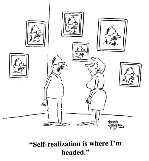 Man to date about many self-portraits on his wall: 'Self-realization is where I'm headed.'