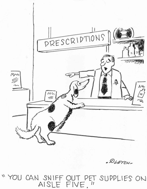 'You can sniff out pet supplies on aisle five.'