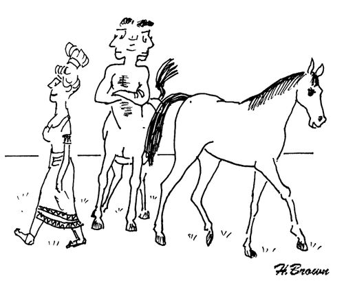 Centaur choosing between a woman and a mare.