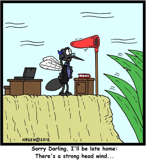 'Sorry Darling, I'll be late home: There's a strong head wind...'