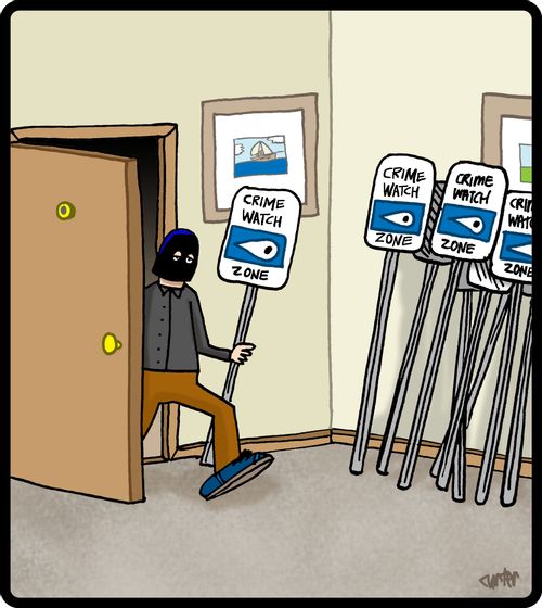 Crime watch zone sign thief.