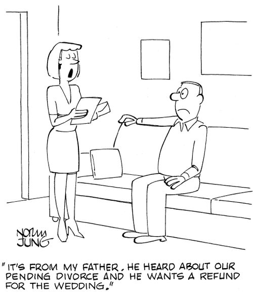 'It's from my father. He heard about our pending divorce and he wants a refund for the wedding.'