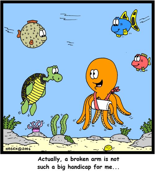 'Actually, a broken arm is not such a big handicap for me...'