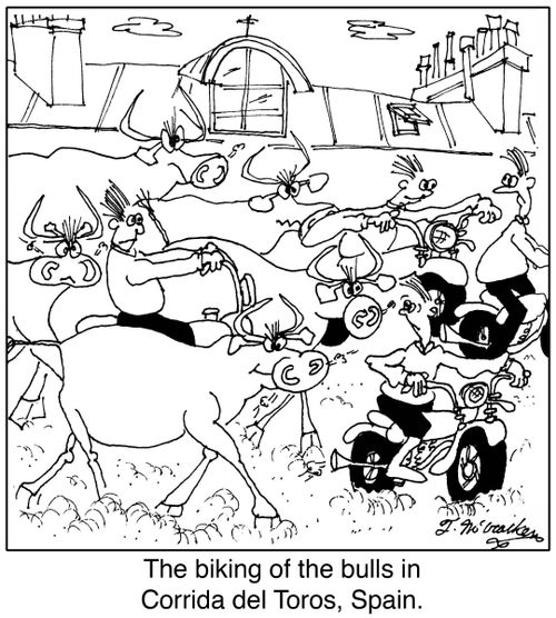 The biking of the bulls in Corrida del Toros, Spain.