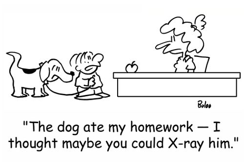 'The dog ate my homework -- I thought maybe you could X-ray him.'