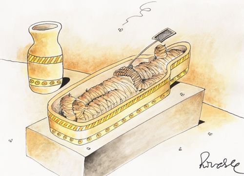 Egyptian mummy with a fly-swatter.