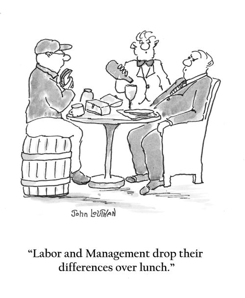 'Labor and Management drop their differences over lunch.'