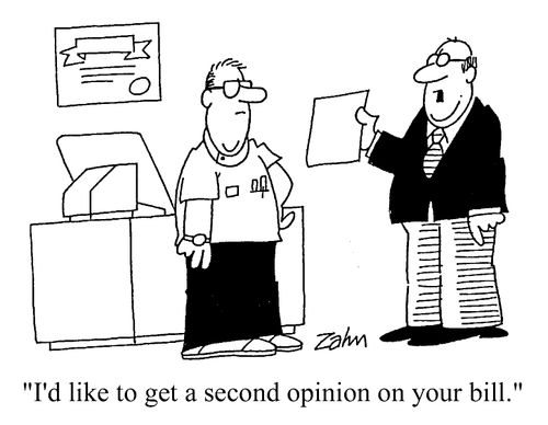 "I'd like to get a second opinion on your bill."