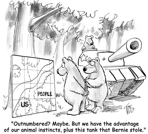 'Outnumbered? Maybe. But we have the advantage of our animal instincts, plus this tank that Bernie stole.'