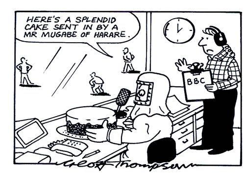 'Here's a splendid cake sent in by a Mr Mugabe of Harare.'