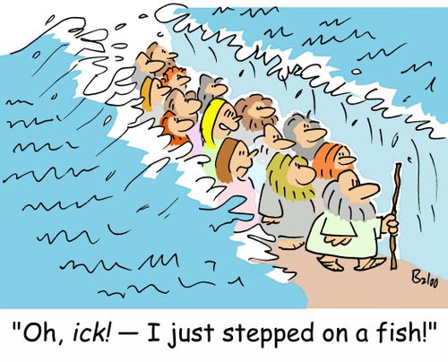 'Oh, ick! -- I just stepped on a fish!'