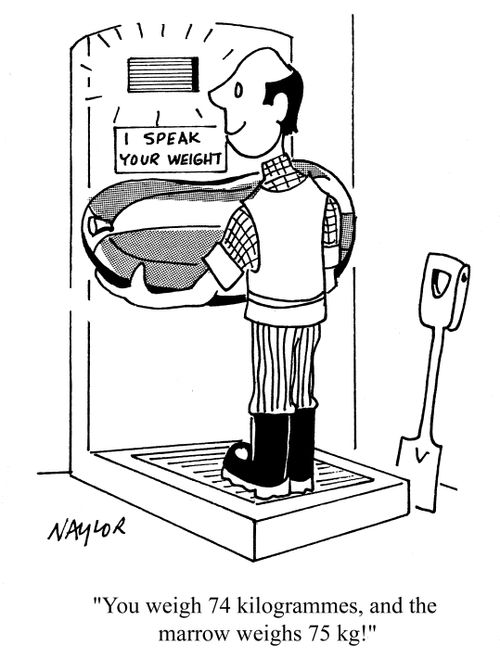 'You weigh 74 Kilogrammes, and the marrow weighs 75 kg!'