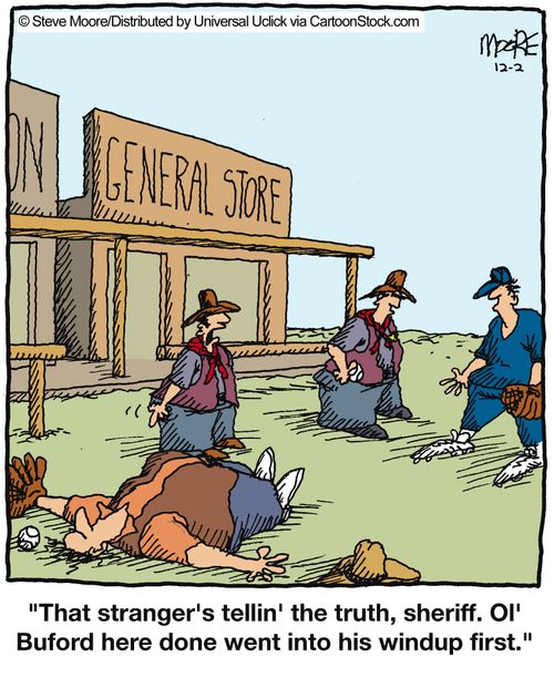 'That stranger's tellin' the truth, sheriff. Ol' Buford here done went into his windup first.'