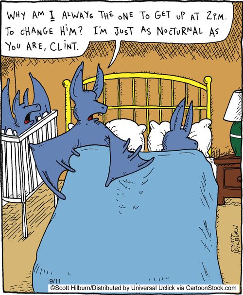 Why am I always the one to get up at 2 P.M. to change him?I'm just as nocturnal as you are, Clint.
