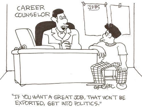 Career counselor: 'If you want a great job, that won't be exported, get into politics.'